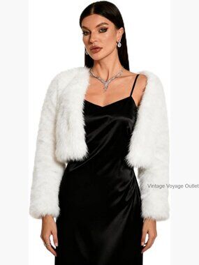 Cropped Faux Fur Jacket Fluffy Cardigan Long Sleeve Open Front Short Coat